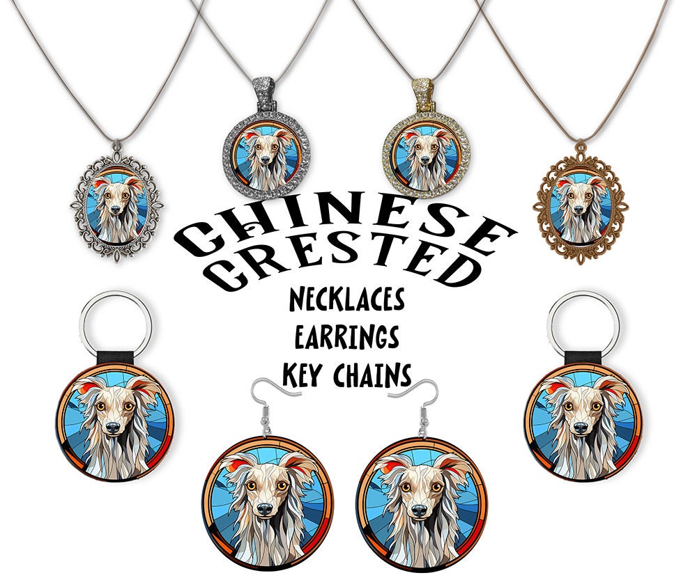 Chinese Crested Breed Jewelry - Stained Glass Style Necklaces, Earrings and more!