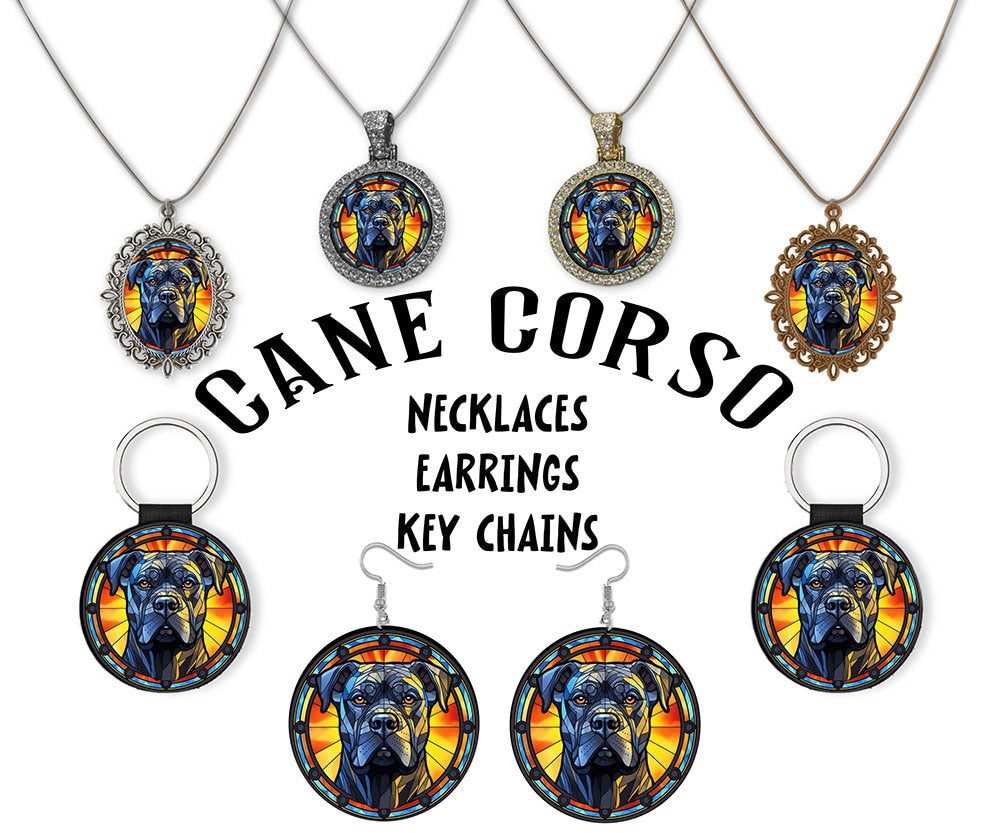 Joyas de la raza Cane Corso: collares, aretes y mucho más estilo vitral.