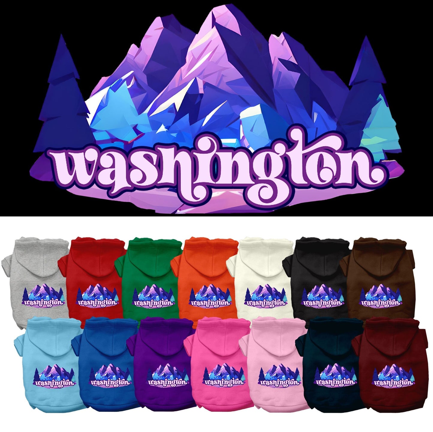 Pet Dog & Cat Screen Printed Hoodie for Medium to Large Pets (Sizes 2XL-6XL), "Washington Alpine Pawscape"