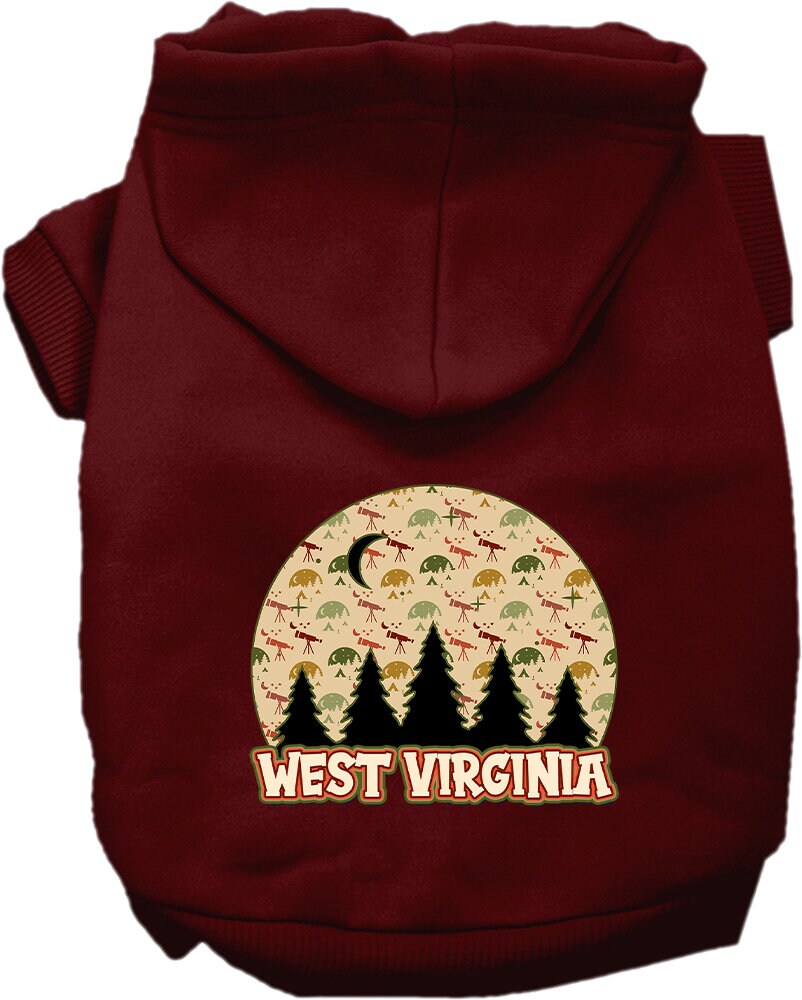 Sudadera con capucha serigrafiada para perros y gatos, para mascotas pequeñas y medianas (tallas XS a XL), "West Virginia Under The Stars"