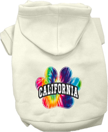 Sudadera con capucha serigrafiada para perros y gatos, para mascotas medianas y grandes (tallas 2XL-6XL), "California Bright Tie Dye"