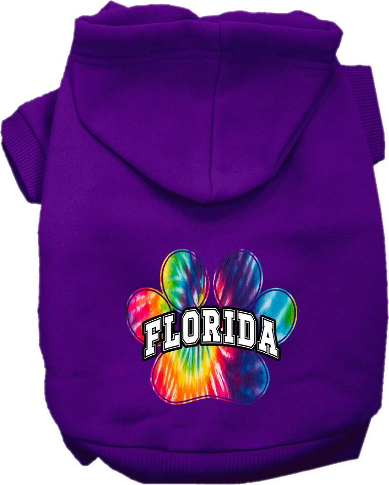 Sudadera con capucha serigrafiada para perros y gatos, para mascotas medianas y grandes (tallas 2XL-6XL), "Florida Bright Tie Dye"