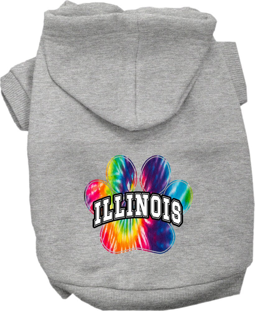 Sudadera con capucha serigrafiada para perros y gatos, para mascotas medianas y grandes (tallas 2XL-6XL), "Illinois Bright Tie Dye"