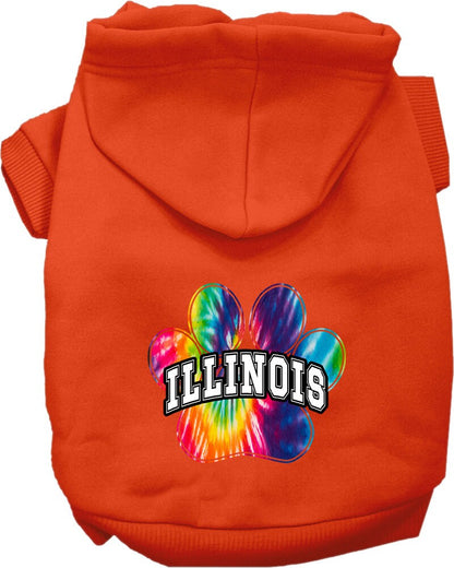 Sudadera con capucha serigrafiada para perros y gatos, para mascotas medianas y grandes (tallas 2XL-6XL), "Illinois Bright Tie Dye"