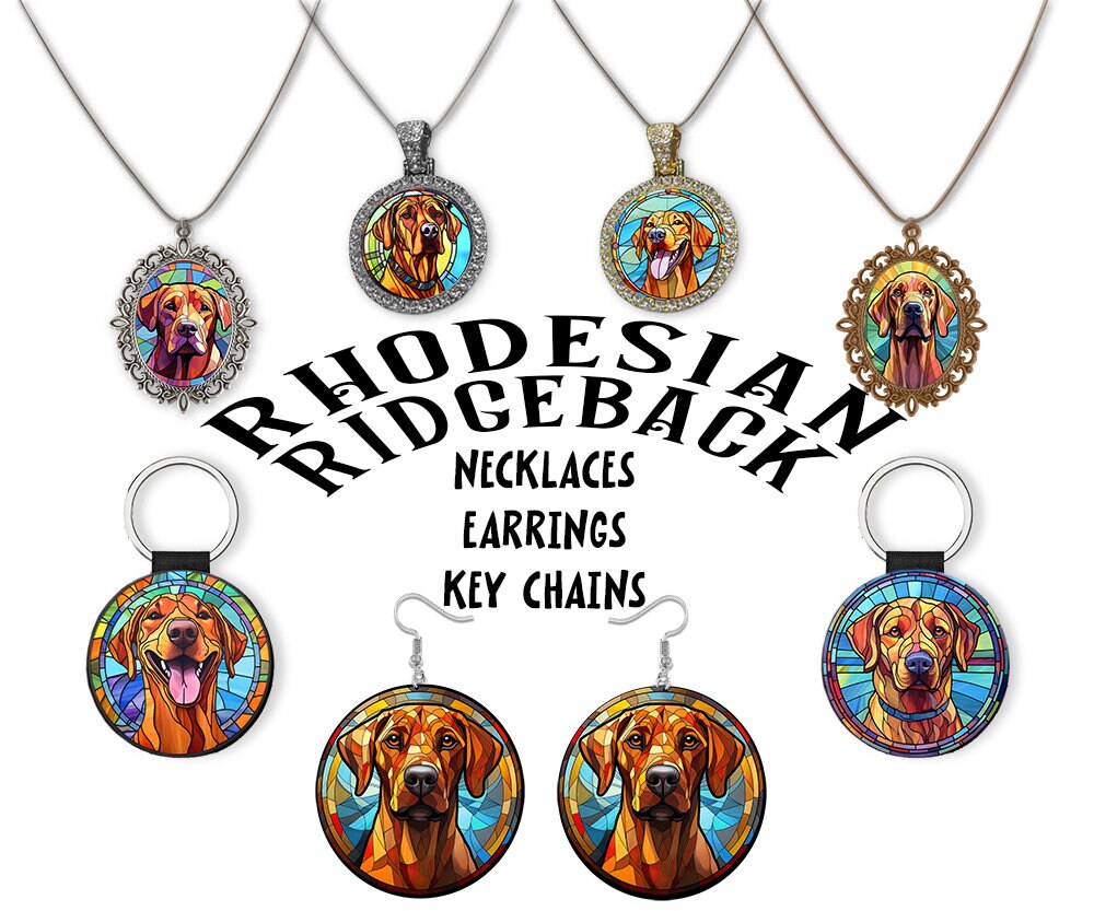 Joyas para Rhodesian Ridgeback: collares, aretes y mucho más estilo vitral.