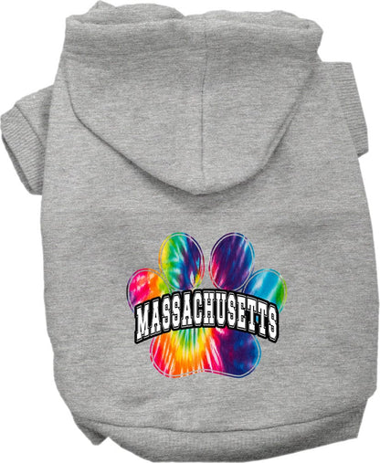 Sudadera con capucha serigrafiada para perros y gatos, para mascotas medianas y grandes (tallas 2XL a 6XL), "Massachusetts Bright Tie Dye"