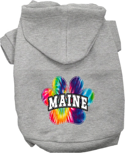 Sudadera con capucha serigrafiada para perros y gatos, para mascotas pequeñas y medianas (tallas XS a XL), "Maine Bright Tie Dye"