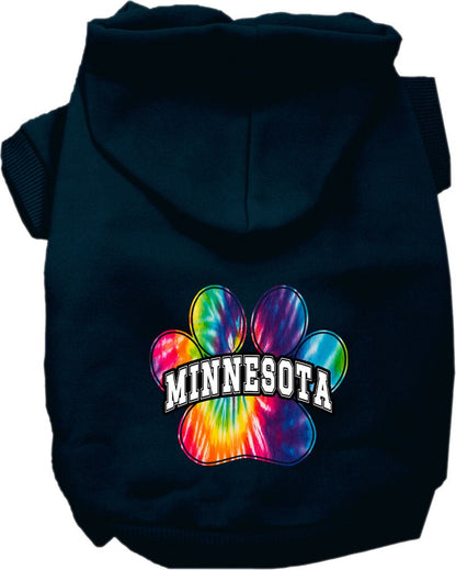 Sudadera con capucha serigrafiada para perros y gatos, para mascotas pequeñas y medianas (tallas XS a XL), "Minnesota Bright Tie Dye"