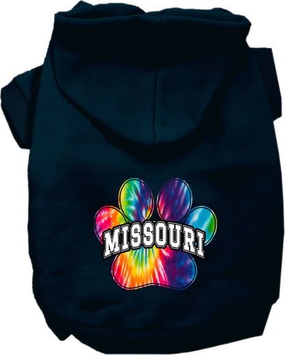 Sudadera con capucha serigrafiada para perros y gatos, para mascotas pequeñas y medianas (tallas XS a XL), "Missouri Bright Tie Dye"