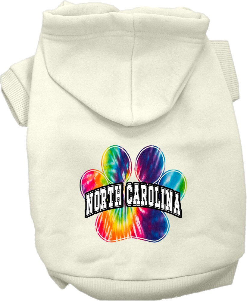 Pet Dog & Cat Screen Printed Hoodie for Small to Medium Pets (Sizes XS-XL), "North Carolina Bright Tie Dye"