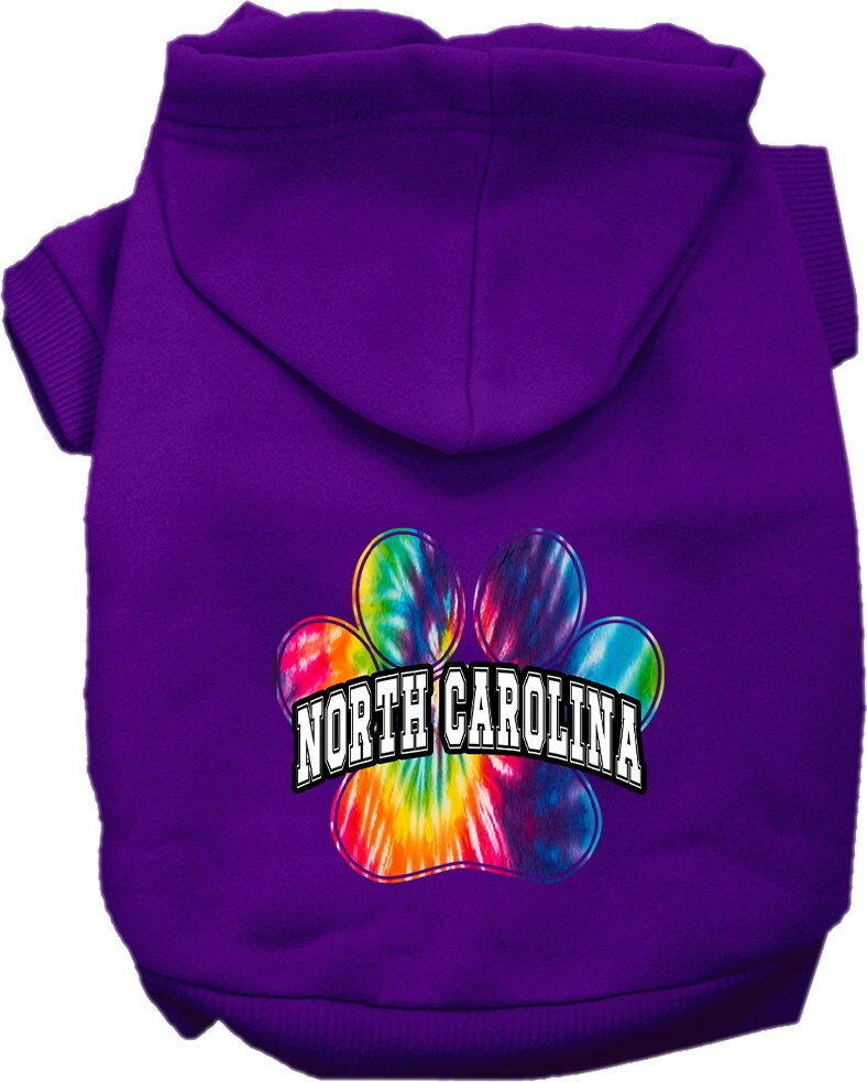 Sudadera con capucha serigrafiada para perros y gatos, para mascotas pequeñas y medianas (tallas XS a XL), "North Carolina Bright Tie Dye"