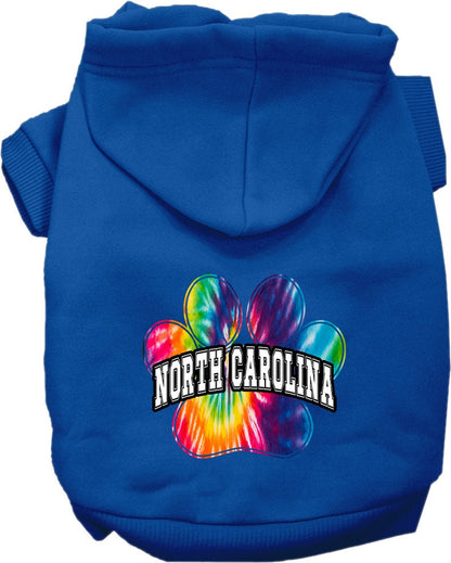 Sudadera con capucha serigrafiada para perros y gatos, para mascotas pequeñas y medianas (tallas XS a XL), "North Carolina Bright Tie Dye"