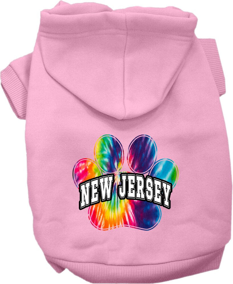 Sudadera con capucha serigrafiada para perros y gatos, para mascotas medianas y grandes (tallas 2XL-6XL), "New Jersey Bright Tie Dye"