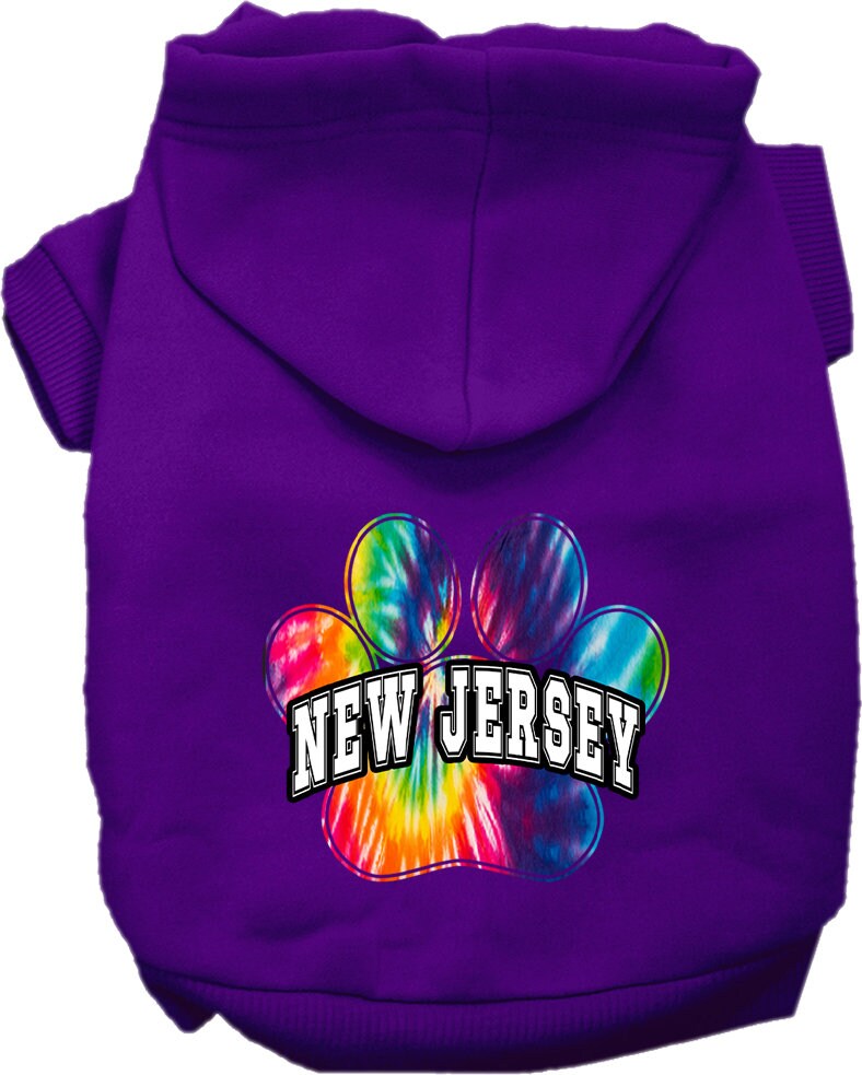 Sudadera con capucha serigrafiada para perros y gatos, para mascotas medianas y grandes (tallas 2XL-6XL), "New Jersey Bright Tie Dye"