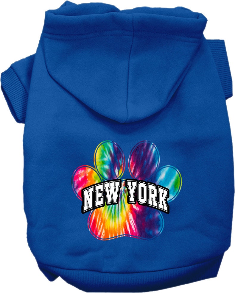 Sudadera con capucha serigrafiada para perros y gatos, para mascotas pequeñas y medianas (tallas XS a XL), "New York Bright Tie Dye"