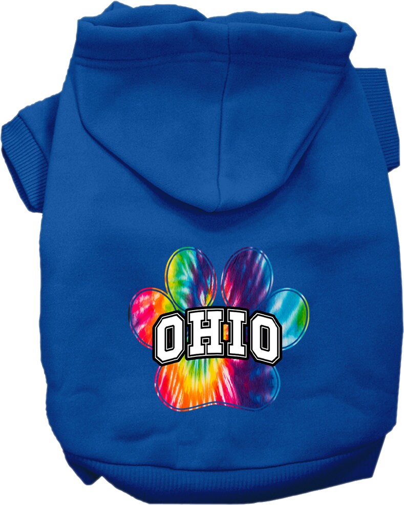 Sudadera con capucha serigrafiada para perros y gatos, para mascotas medianas y grandes (tallas 2XL-6XL), "Ohio Bright Tie Dye"