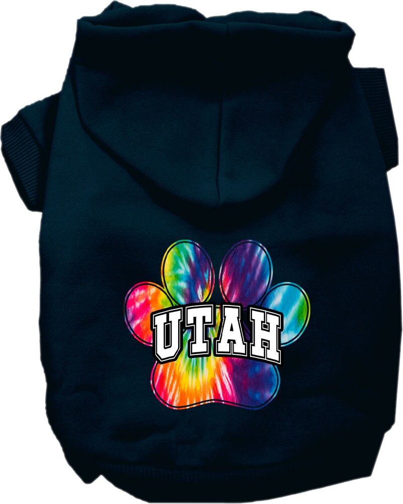 Sudadera con capucha serigrafiada para perros y gatos, para mascotas pequeñas y medianas (tallas XS a XL), "Utah Bright Tie Dye"