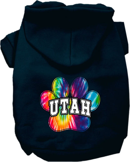 Sudadera con capucha serigrafiada para perros y gatos, para mascotas pequeñas y medianas (tallas XS a XL), "Utah Bright Tie Dye"