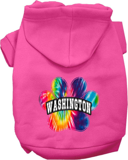 Sudadera con capucha serigrafiada para perros y gatos, para mascotas pequeñas y medianas (tallas XS a XL), "Washington Bright Tie Dye"