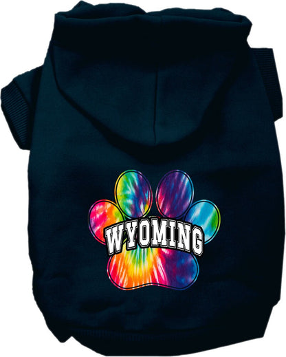 Sudadera con capucha serigrafiada para perros y gatos, para mascotas pequeñas y medianas (tallas XS a XL), "Wyoming Bright Tie Dye"