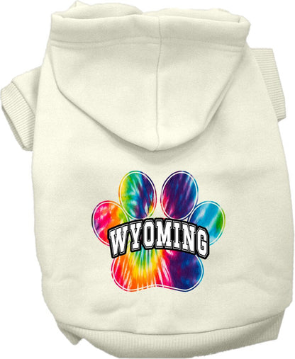 Sudadera con capucha serigrafiada para perros y gatos, para mascotas pequeñas y medianas (tallas XS a XL), "Wyoming Bright Tie Dye"