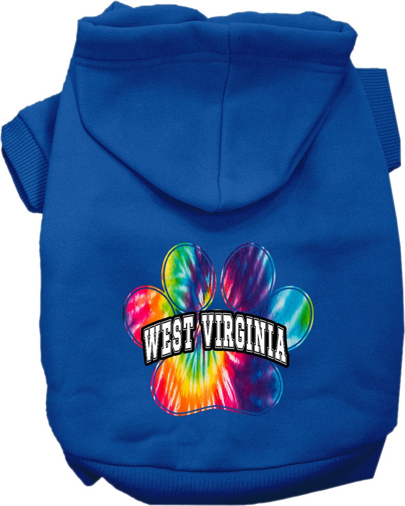 Sudadera con capucha serigrafiada para perros y gatos, para mascotas pequeñas y medianas (tallas XS a XL), "West Virginia Bright Tie Dye"