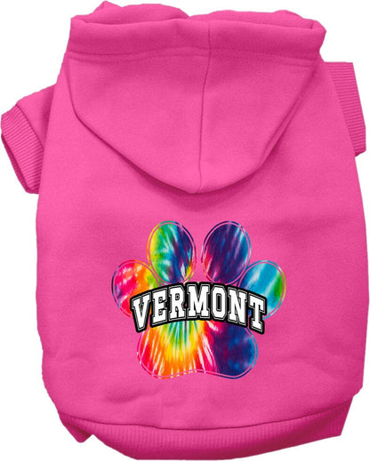 Sudadera con capucha serigrafiada para perros y gatos, para mascotas pequeñas y medianas (tallas XS a XL), "Vermont Bright Tie Dye"