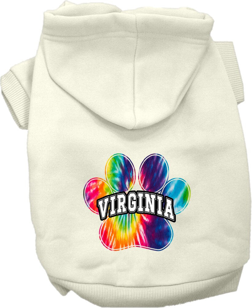 Sudadera con capucha serigrafiada para perros y gatos, para mascotas pequeñas y medianas (tallas XS a XL), "Virginia Bright Tie Dye"