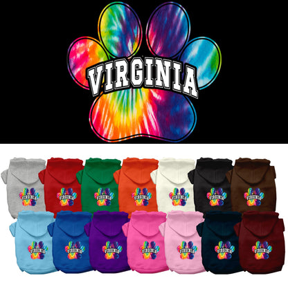 Sudadera con capucha serigrafiada para perros y gatos, para mascotas pequeñas y medianas (tallas XS a XL), "Virginia Bright Tie Dye"