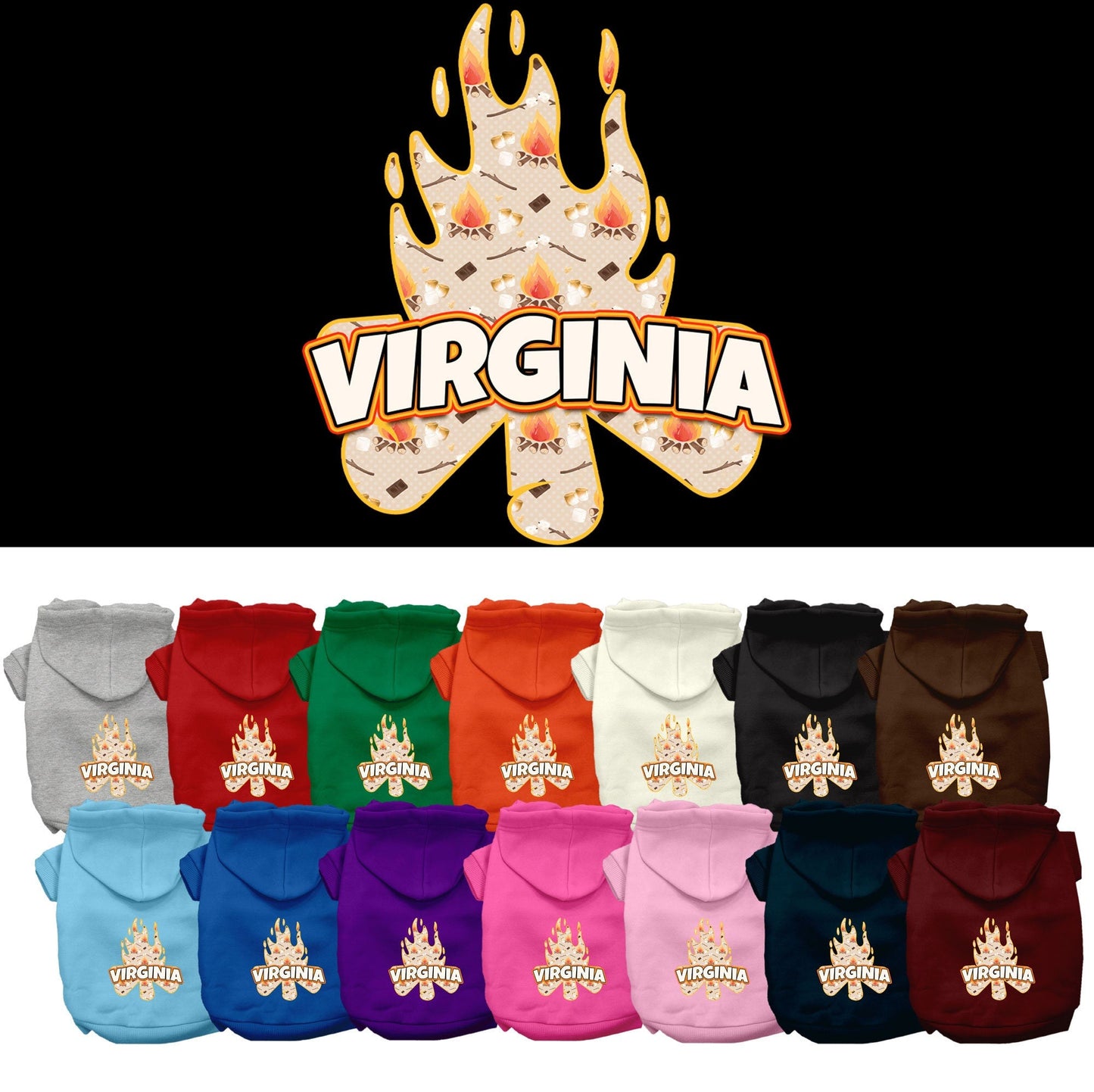 Sudadera con capucha serigrafiada para perros y gatos, para mascotas pequeñas y medianas (tallas XS a XL), "Virginia Around The Campfire"