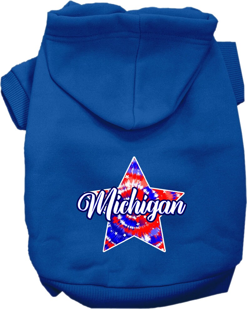 Sudadera con capucha serigrafiada para perros y gatos, para mascotas pequeñas y medianas (tallas XS a XL), "Michigan Patriotic Tie Dye"