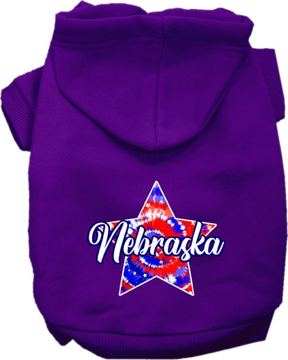 Sudadera con capucha serigrafiada para perros y gatos, para mascotas pequeñas y medianas (tallas XS a XL), "Nebraska Patriotic Tie Dye"