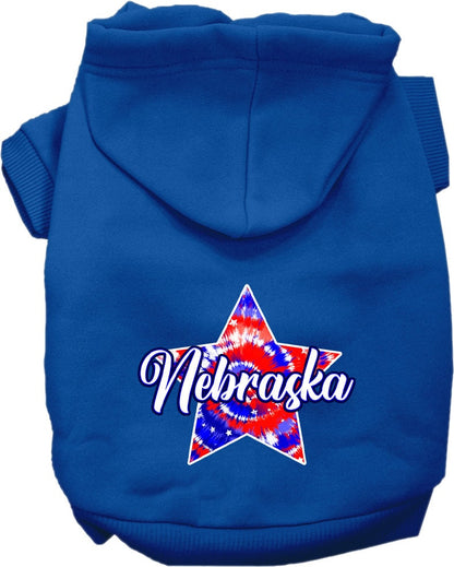 Pet Dog & Cat Screen Printed Hoodie for Small to Medium Pets (Sizes XS-XL), "Nebraska Patriotic Tie Dye"