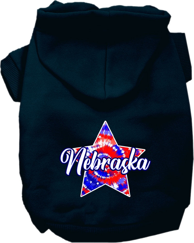 Sudadera con capucha serigrafiada para perros y gatos, para mascotas pequeñas y medianas (tallas XS a XL), "Nebraska Patriotic Tie Dye"