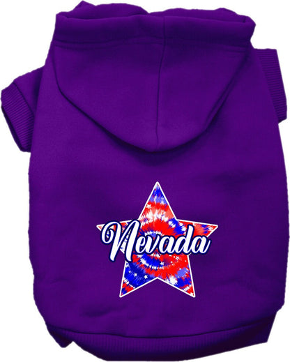 Pet Dog & Cat Screen Printed Hoodie for Small to Medium Pets (Sizes XS-XL), "Nevada Patriotic Tie Dye"