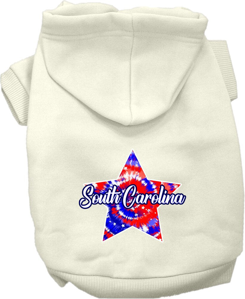 Sudadera con capucha serigrafiada para perros y gatos, para mascotas pequeñas y medianas (tallas XS a XL), "South Carolina Patriotic Tie Dye"