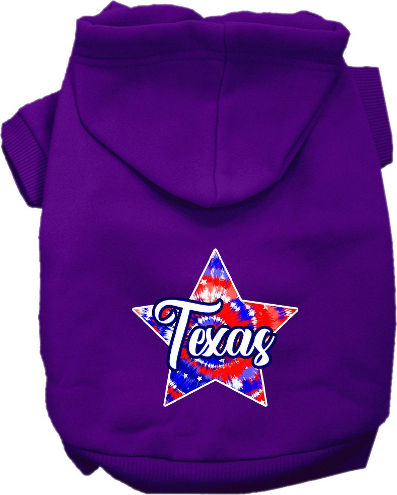 Pet Dog & Cat Screen Printed Hoodie for Small to Medium Pets (Sizes XS-XL), "Texas Patriotic Tie Dye"