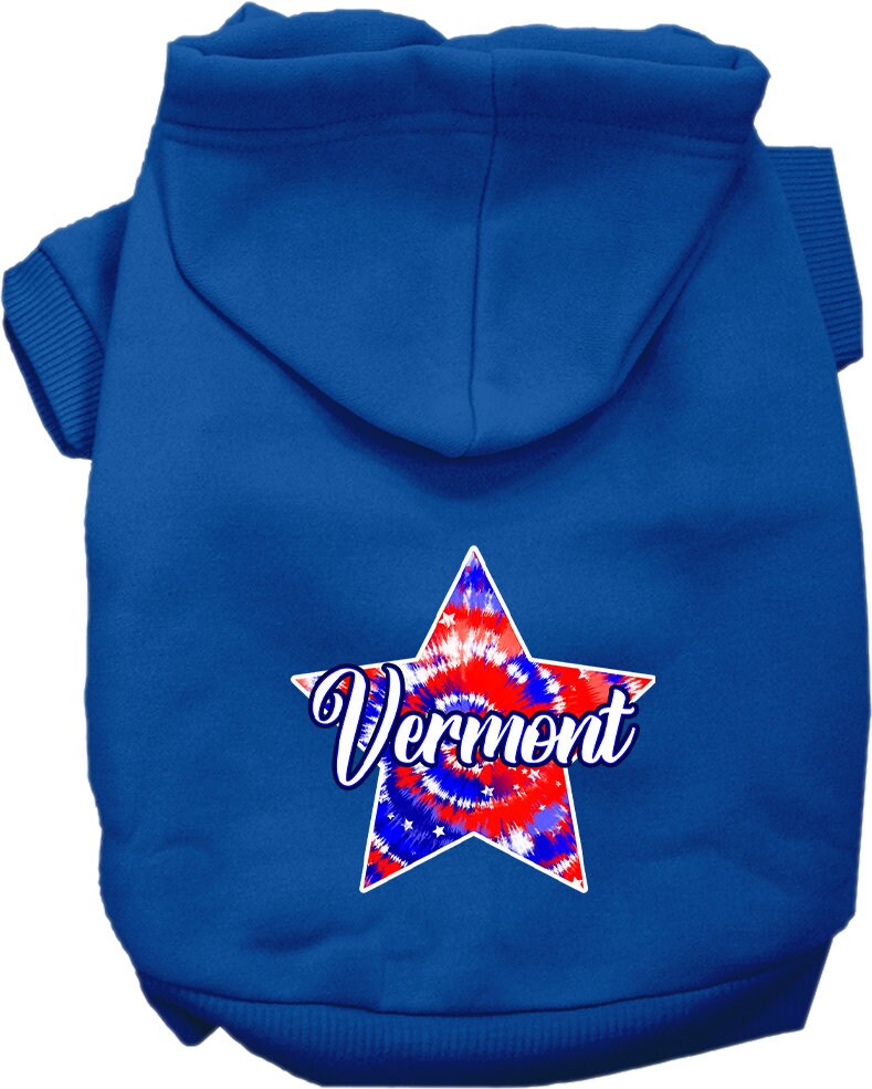 Sudadera con capucha serigrafiada para perros y gatos, para mascotas pequeñas y medianas (tallas XS a XL), "Vermont Patriotic Tie Dye"