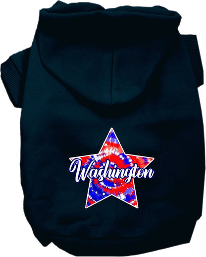 Sudadera con capucha serigrafiada para perros y gatos, para mascotas pequeñas y medianas (tallas XS a XL), "Washington Patriotic Tie Dye"