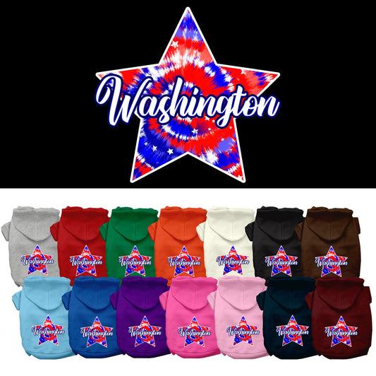 Sudadera con capucha serigrafiada para perros y gatos, para mascotas pequeñas y medianas (tallas XS a XL), "Washington Patriotic Tie Dye"