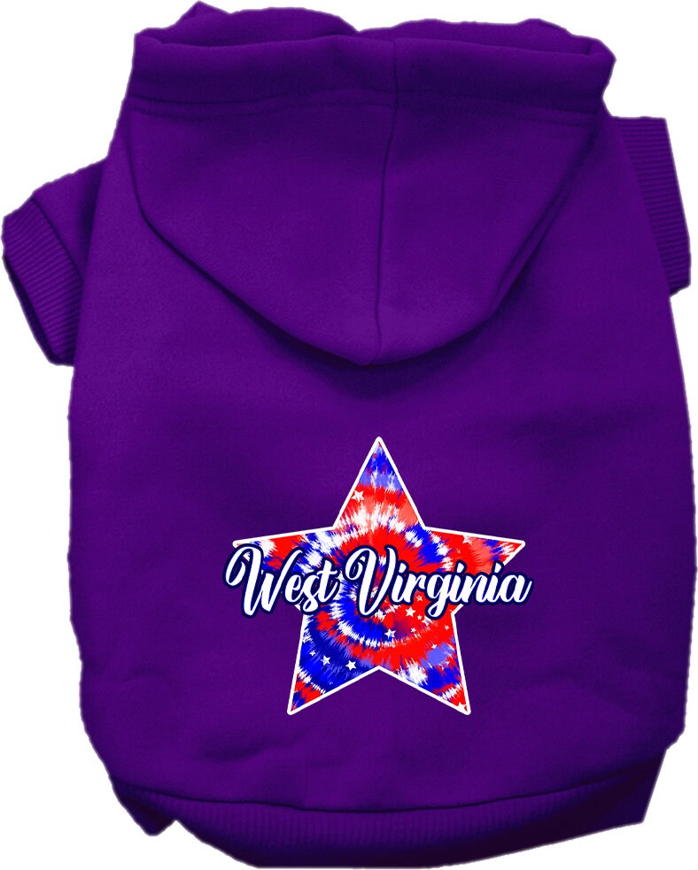 Pet Dog & Cat Screen Printed Hoodie for Small to Medium Pets (Sizes XS-XL), "West Virginia Patriotic Tie Dye"