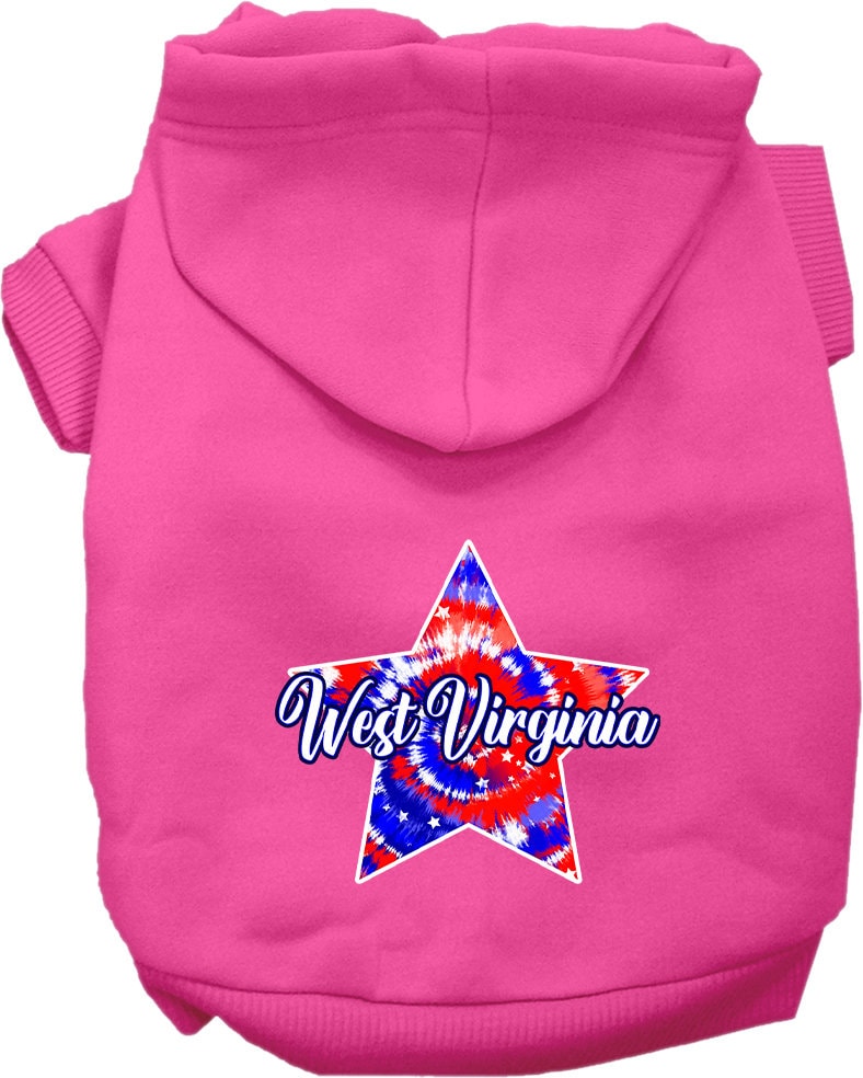 Pet Dog & Cat Screen Printed Hoodie for Small to Medium Pets (Sizes XS-XL), "West Virginia Patriotic Tie Dye"