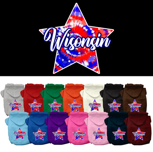 Pet Dog & Cat Screen Printed Hoodie for Small to Medium Pets (Sizes XS-XL), "Wisconsin Patriotic Tie Dye"