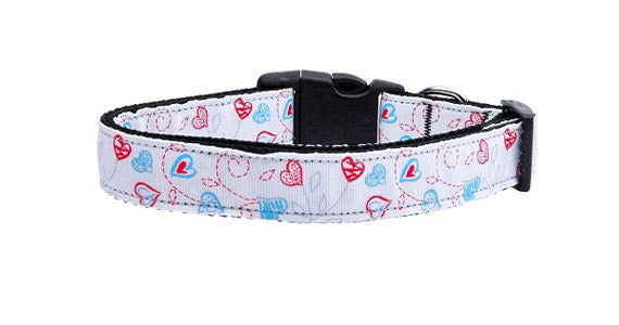 Collar o correa de nailon para perros y gatos, "Patriotic Crazy Hearts"