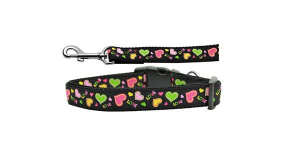 Collar o correa de nailon para perros y gatos, "Neon Love"