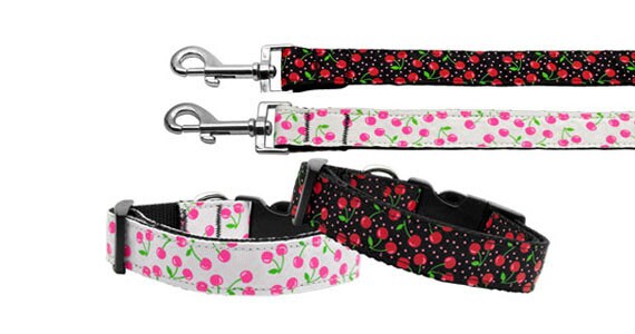 Collar o correa de nailon para perros y gatos, "Cerezas"