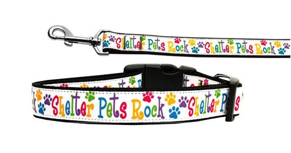 Collar o correa de nailon para perros y gatos, "Shelter Pets Rock"