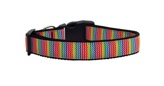 Collar o correa de nailon para perros y gatos, "Arcoíris en zigzag"