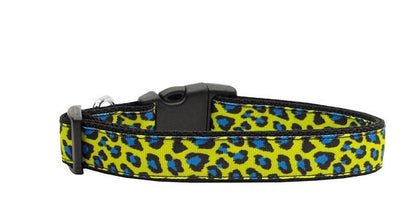 Collar o correa de nailon para perros y gatos, estampado de leopardo azul y amarillo