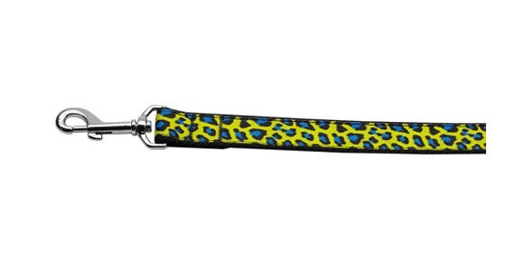 Collar o correa de nailon para perros y gatos, estampado de leopardo azul y amarillo